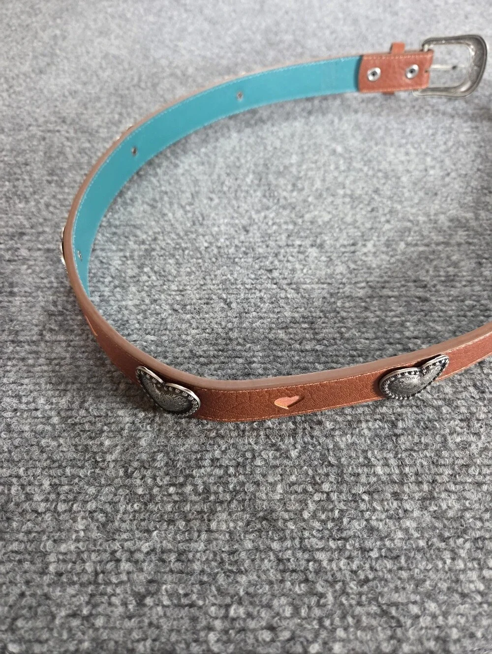 Catchfly Studio Women’s XL Western Heart Concho Belt Brown Teal Faux Leather